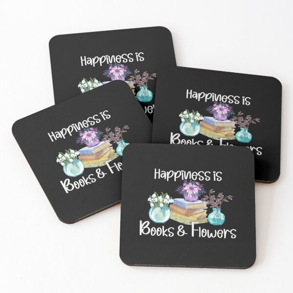 Item preview, Happiness is Books and Flowers, Flower Lover, Book Lover, Stack of Books designed and sold by PrintedKat.