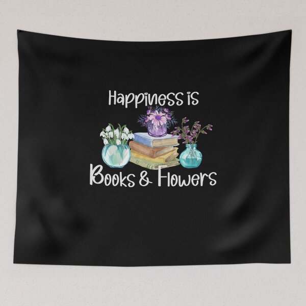 Item preview, Happiness is Books and Flowers, Flower Lover, Book Lover, Stack of Books designed and sold by PrintedKat.