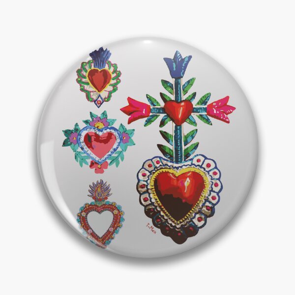 Item preview, Sacred tin red heart mexican folk art bright maximalist decoration milagritos designed and sold by T-Mex.