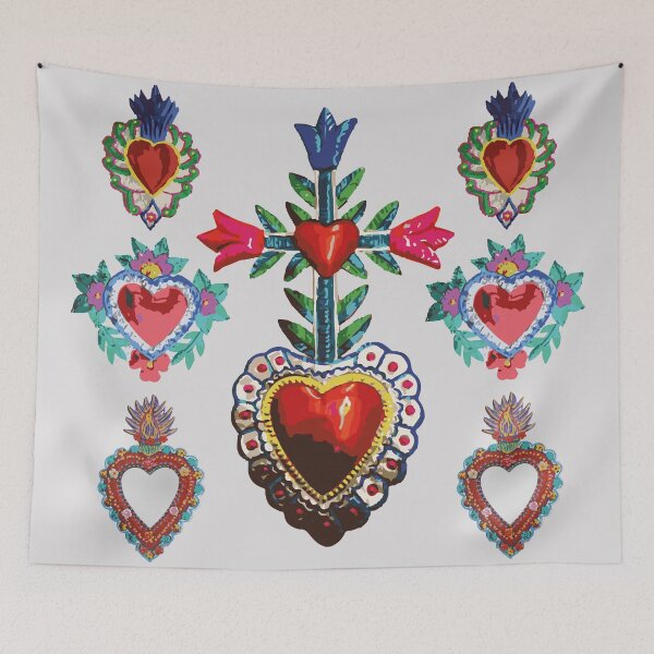 Item preview, Sacred tin red heart mexican folk art bright maximalist decoration milagritos designed and sold by T-Mex.