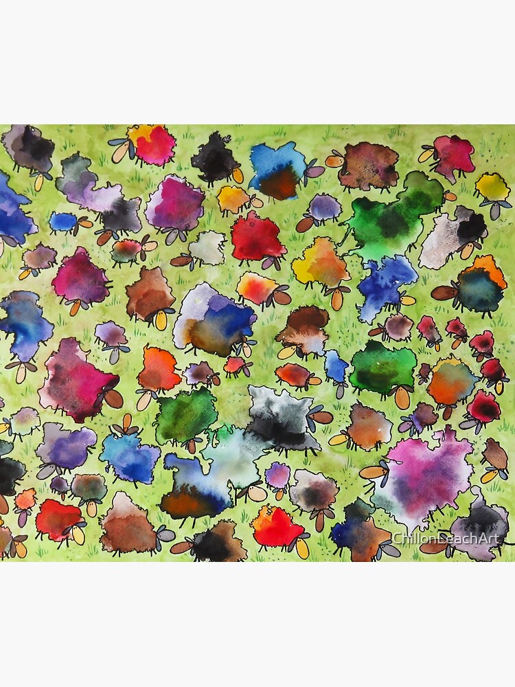 "Spinners Rare Breed Sheep Flock painting in watercolors and ink" Pet