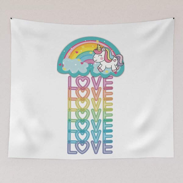 Item preview, Unicorn Raining love Love Love!  Cute Kawaii Unicorn with Rainbow & Clouds designed and sold by MunsyArt.