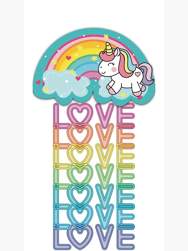"Unicorn Raining love Love Love! Cute Kawaii Unicorn with Rainbow & Clouds" Art Print for Sale ...