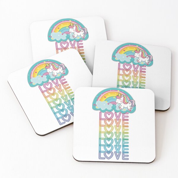 Item preview, Unicorn Raining love Love Love!  Cute Kawaii Unicorn with Rainbow & Clouds designed and sold by MunsyArt.