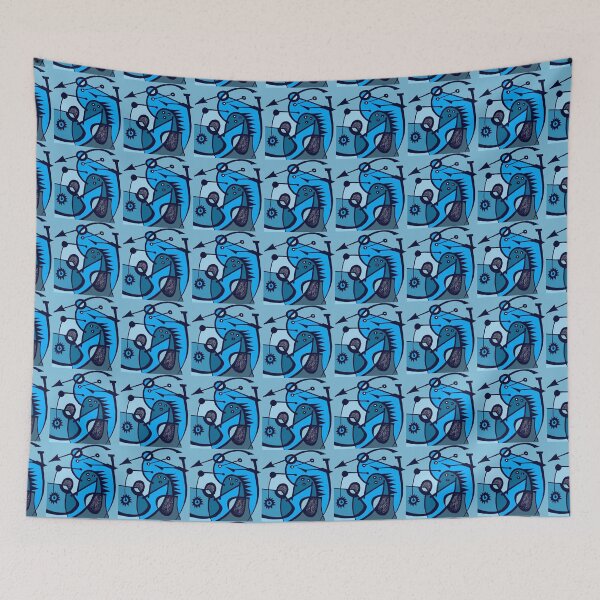 Item preview, "Gëstu Xam Xam" - Contemporary African Abstract Art Surrealist Design - Blues designed and sold by Tony Cisse.