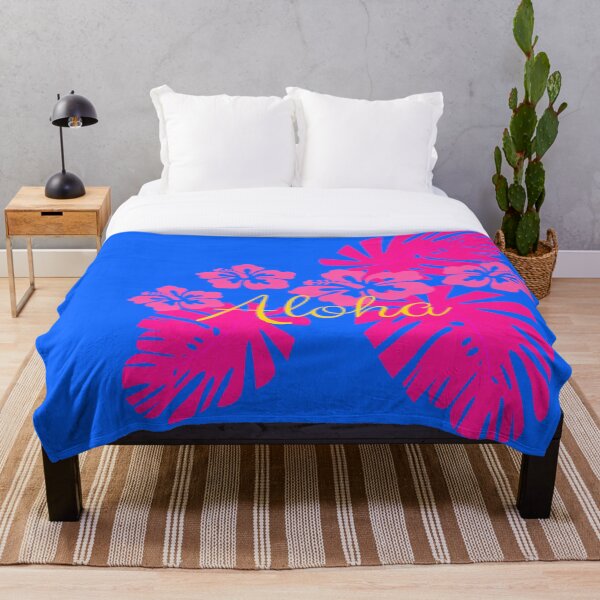 Item preview, ¡Hola! con exuberantes hojas tropicales de color rosa brillante, flores y cielos azules designed and sold by CreateShape.