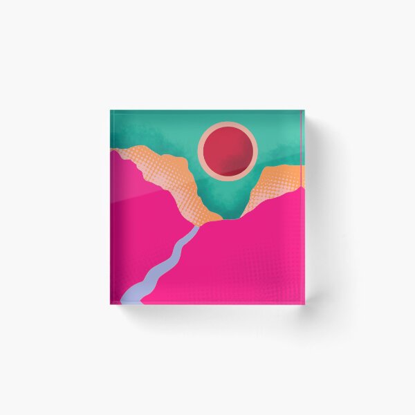 Artikelvorschau, Landschaft mit roter Sonne und rosa Bergen entworfen und verkauft von colorofmagic.