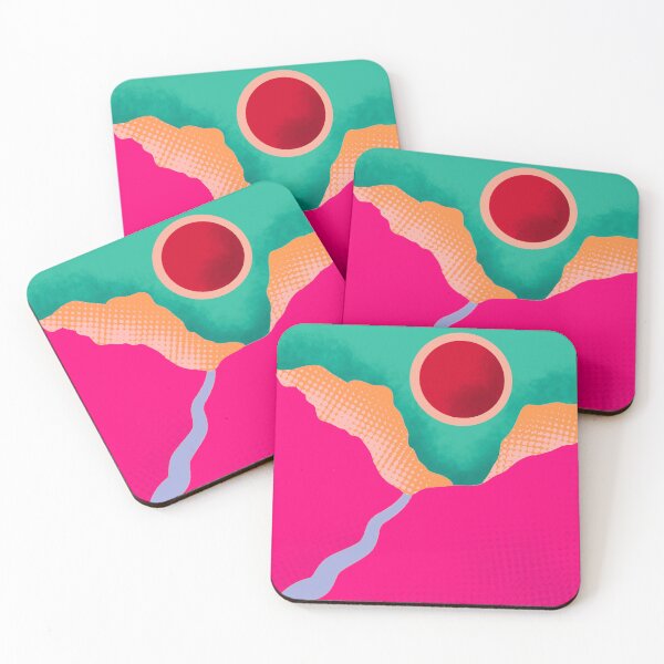 Artikelvorschau, Landschaft mit roter Sonne und rosa Bergen entworfen und verkauft von colorofmagic.