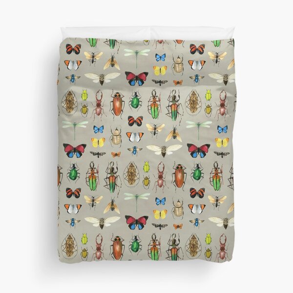The Usual Suspects - Insects on grey - watercolour bugs pattern by Cecca Designs Duvet Cover