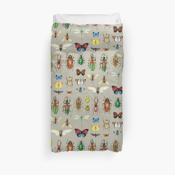 The Usual Suspects - Insects on grey - patrón de acuarelas por Cecca Designs Funda nórdica