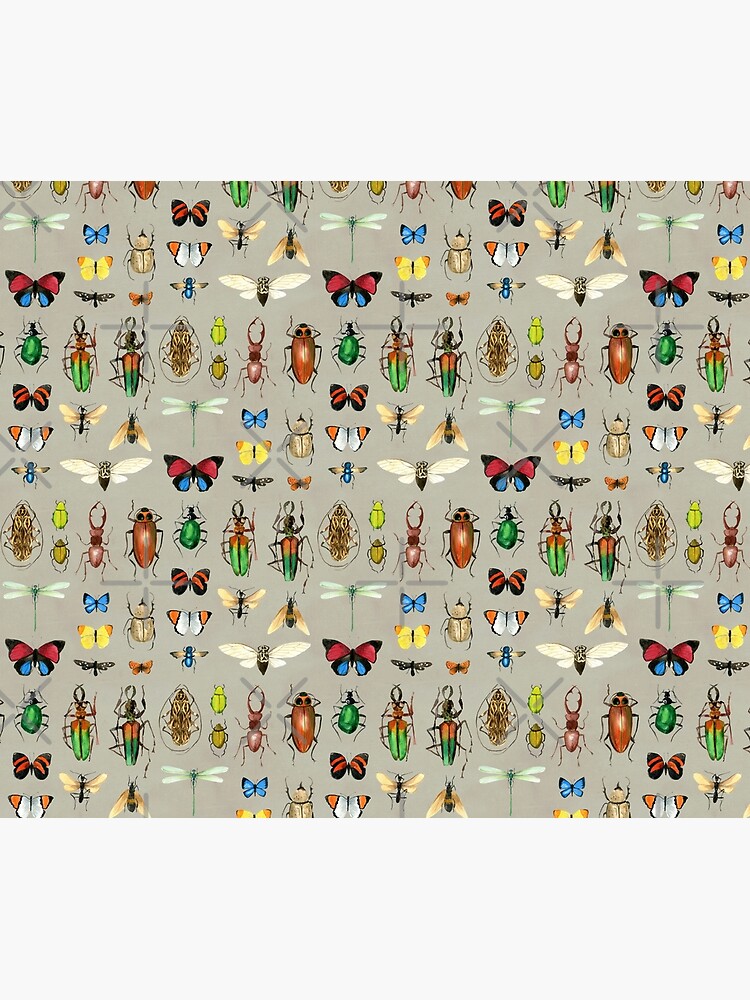 Discover The Usual Suspects - Insects on grey - watercolour bugs pattern by Cecca Designs Duvet Cover