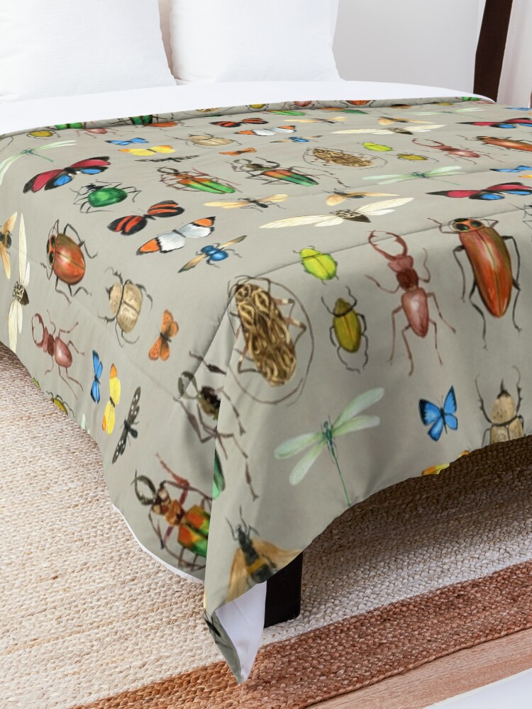 Alternate view of The Usual Suspects - Insects on grey - watercolour bugs pattern by Cecca Designs Comforter