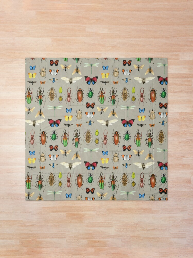 Alternate view of The Usual Suspects - Insects on grey - watercolour bugs pattern by Cecca Designs Comforter