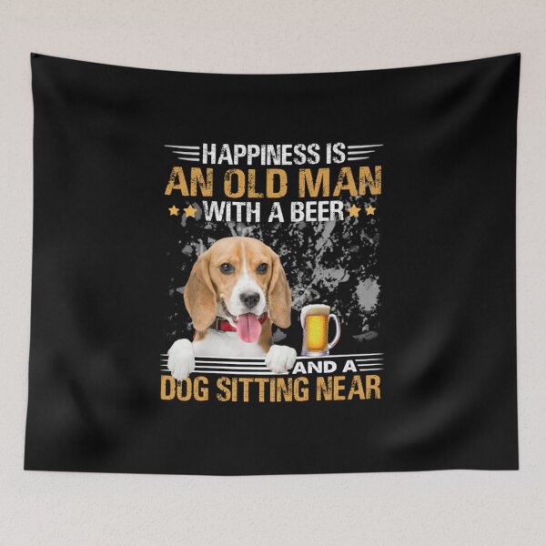 Item preview, Happiness Is An Old Man With A Beer And A Beagle Dog Sitting Near designed and sold by edenaayan2120.