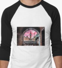 London Photography Big Ben Pink Men's Baseball ¾ T-Shirt