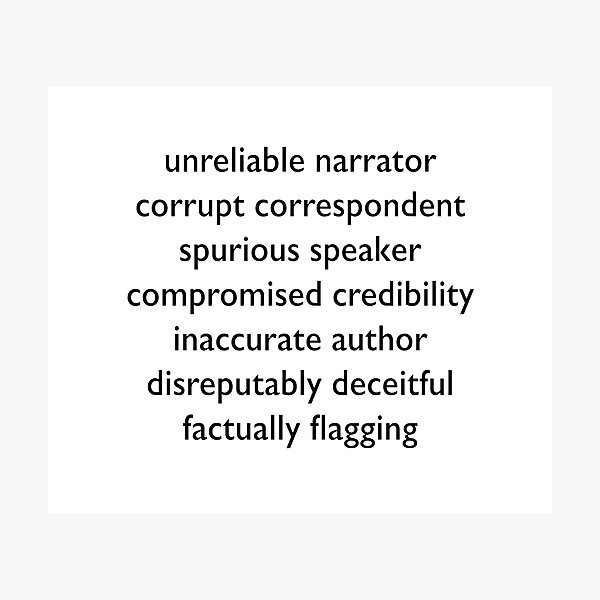 Item preview, Unreliable Narrator Synonyms designed and sold by ThatsNovelGifts.