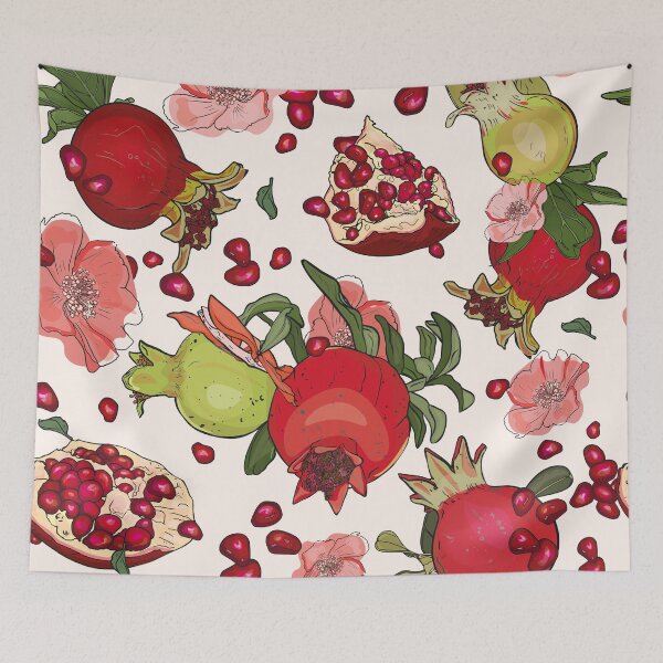 Item preview, Pattern print pomegranate, flowers. Illustration seamless in a branch of a pomegranate table  designed and sold by Anastasiia Yurevych.