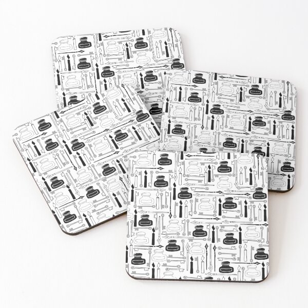 Item preview, Vintage Pen, ink, key, and candle in gray and black on white designed and sold by PeppermintCreek.