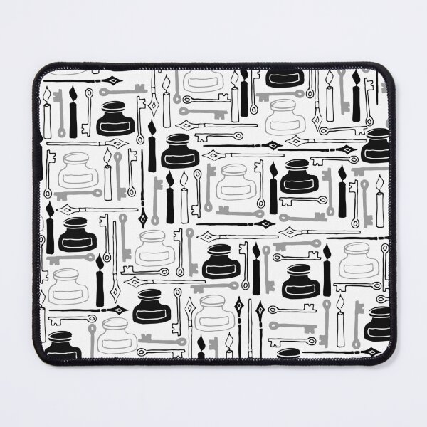 Item preview, Vintage Pen, ink, key, and candle in gray and black on white designed and sold by PeppermintCreek.