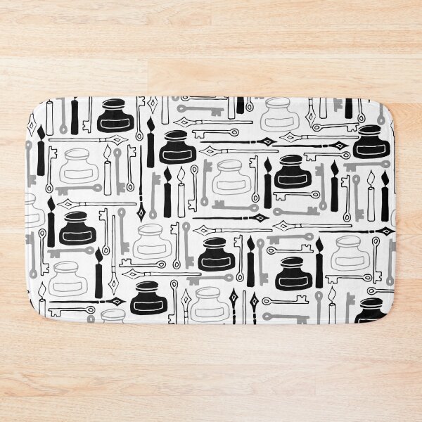 Item preview, Vintage Pen, ink, key, and candle in gray and black on white designed and sold by PeppermintCreek.