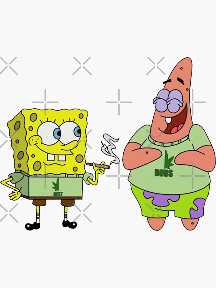 Pegatina «Bob Esponja y Patricio fumando dibujos animados de cannabis