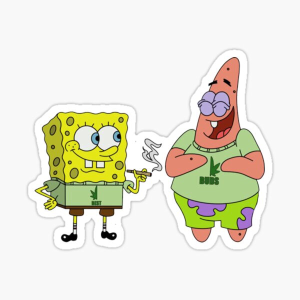 Spongebob And Patrick Smoking Weed Cannabis Cartoon Sticker For Sale