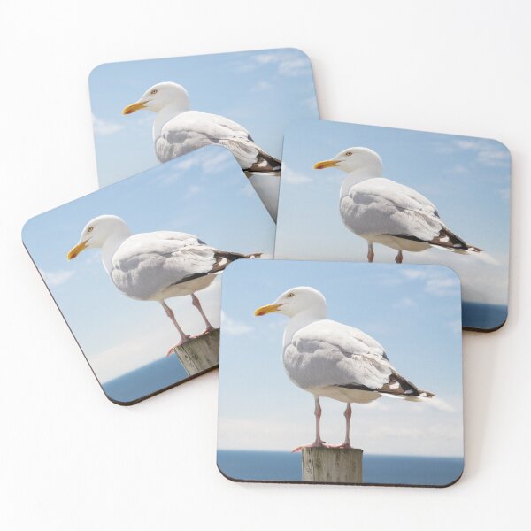 Item preview, Seagull Posing On Piling By The Ocean Seashore Beach designed and sold by bayberrygal.