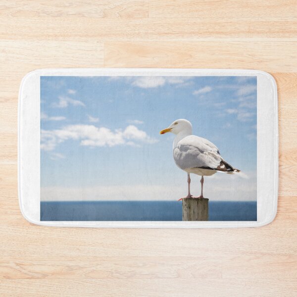 Item preview, Seagull Posing On Piling By The Ocean Seashore Beach designed and sold by bayberrygal.