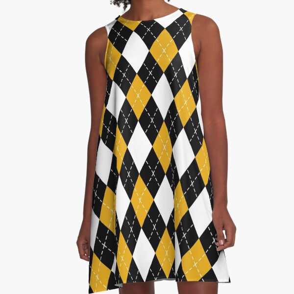 Black and Mustard Argyle  A-Line Dress