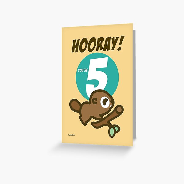 Hooray You Are Five! Birthday Card Greeting Card