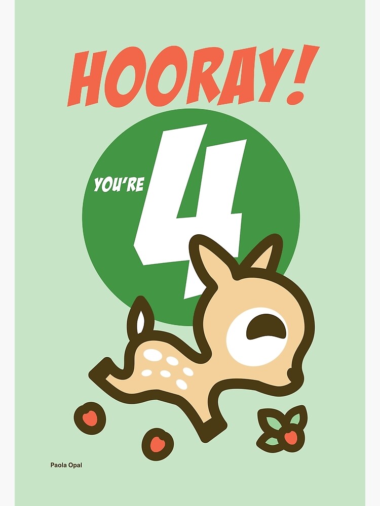 Thumbnail 2 of 2, Greeting Card, Hooray You Are Four! Birthday Card designed and sold by PaolaOpal.