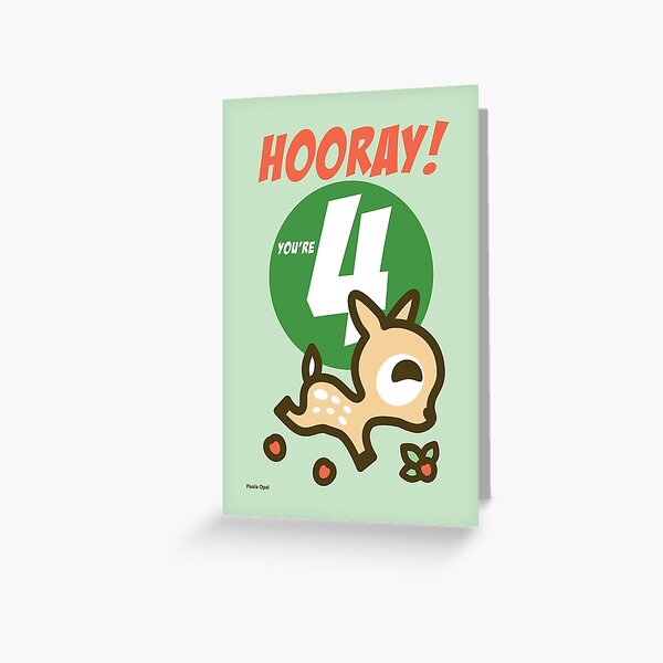 Hooray You Are Four! Birthday Card Greeting Card