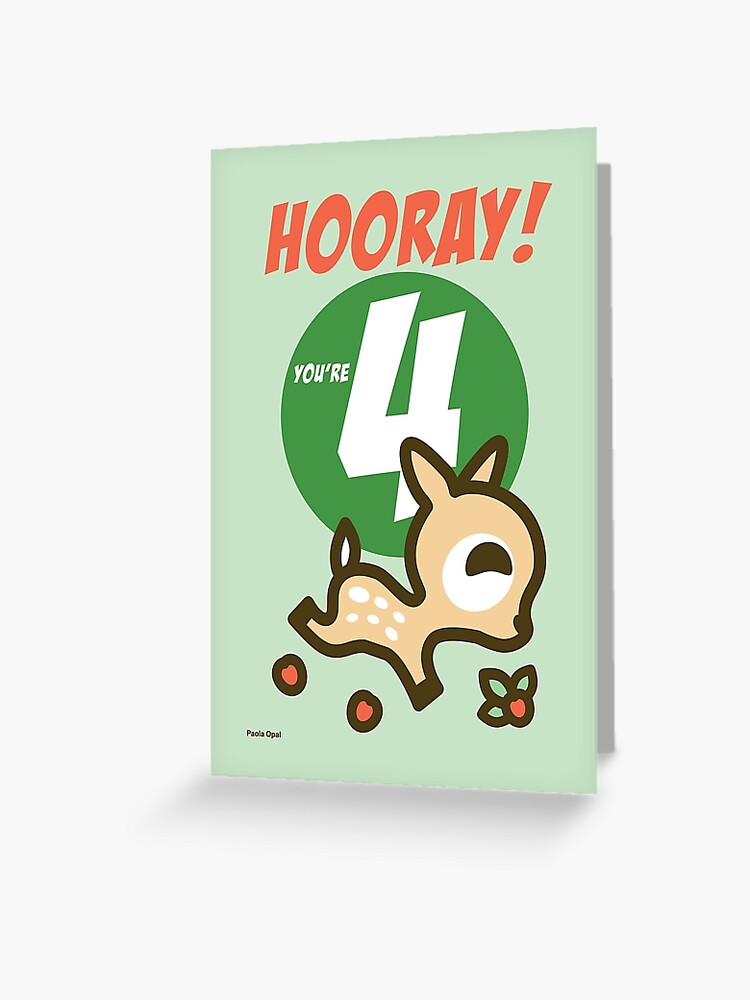 Thumbnail 1 of 2, Greeting Card, Hooray You Are Four! Birthday Card designed and sold by PaolaOpal.