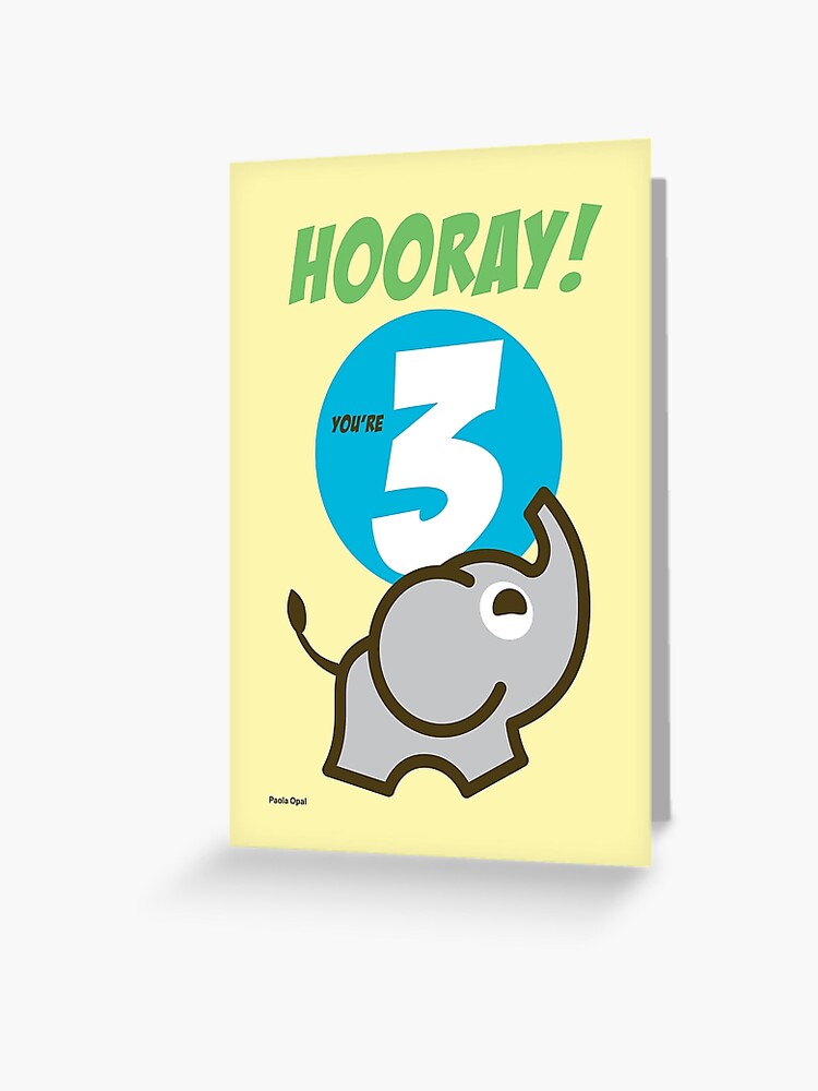 Thumbnail 1 of 2, Greeting Card, Hooray You Are Three! Birthday Card designed and sold by PaolaOpal.