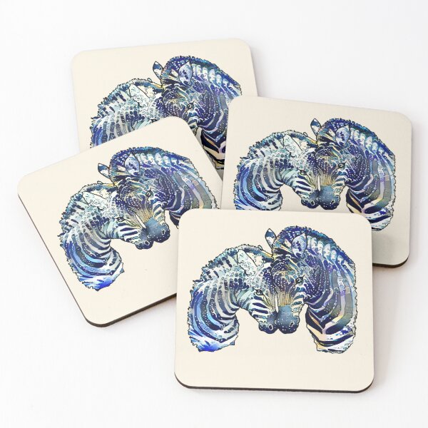 Item preview, Blue watercolor zebras in love, paint blue color, big wave color and style designed and sold by Collagedream.