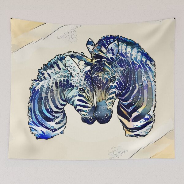 Artikelvorschau, Verliebte Zebras in blauem Aquarell, Farbe Blau, große Welle, Farbe und Stil entworfen und verkauft von Collagedream.