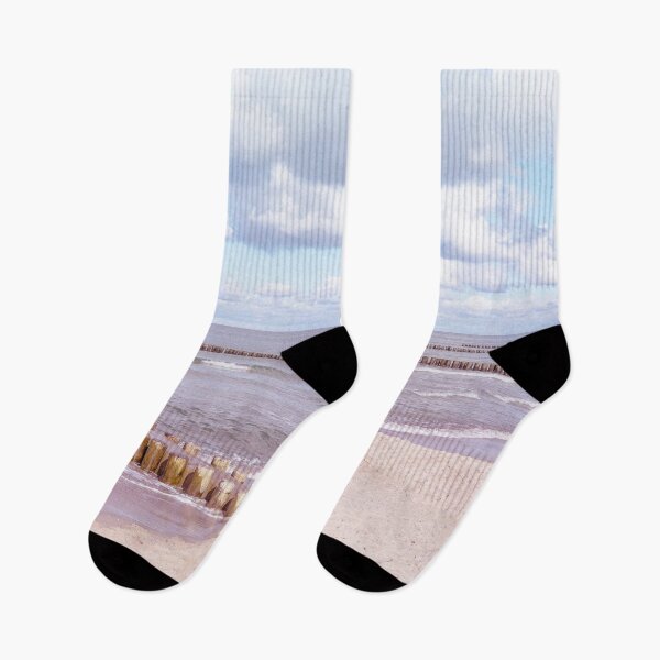 Item preview, Sandy beach, waves, breakwater and blue sky - soft pastel colors. designed and sold by MarionsArt.