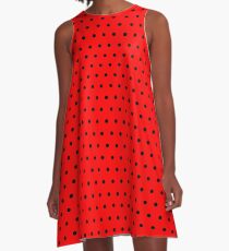 Polka / Dots - Black / Red - Small A-Line Dress