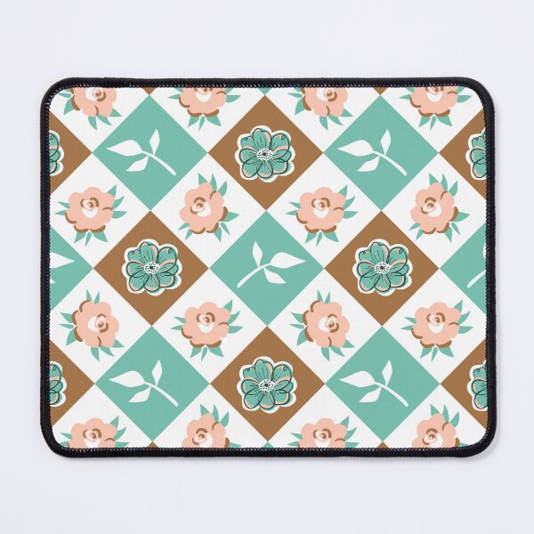 Item preview, Retro Pink Roses and Spearmint Anemones in a Checkered Pattern designed and sold by vinpauld.
