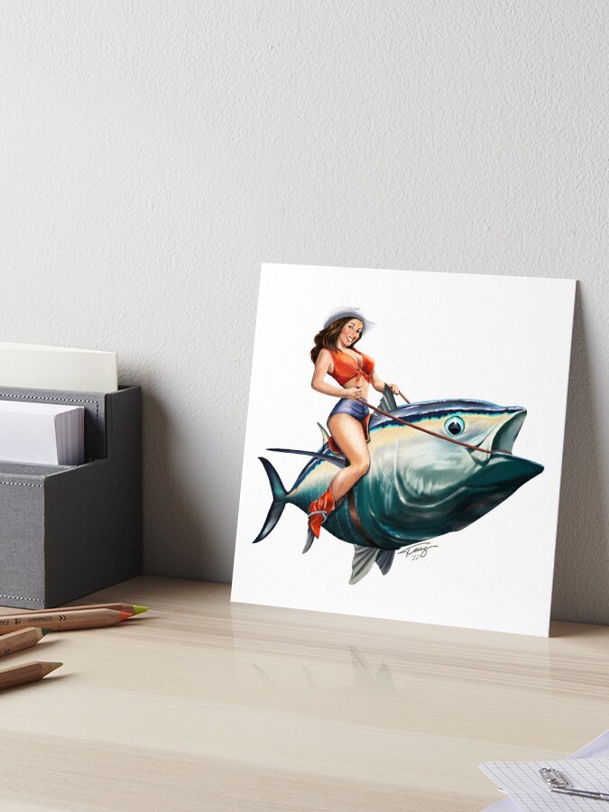 Fishing Pinup Gypsy Girl Riding a Yellowfin Tuna Art Print for Sale by  Mary Tracy