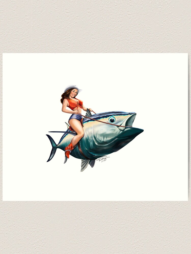 Bluefin Tuna Rider Fishing PinUp Girl Art Print for Sale by Mary Tracy