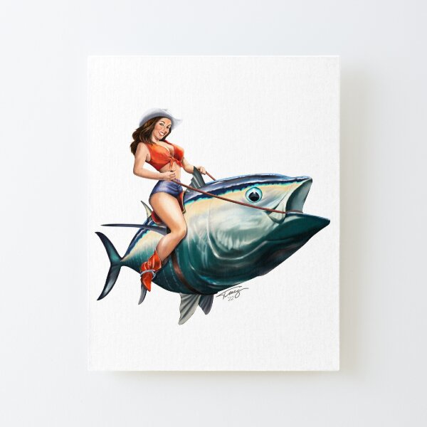 Pinup Girl Fishing Mounted Prints for Sale