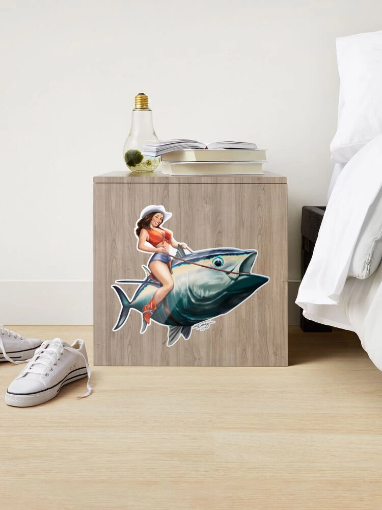 Bluefin Tuna Rider Fishing PinUp Girl Sticker for Sale by Mary