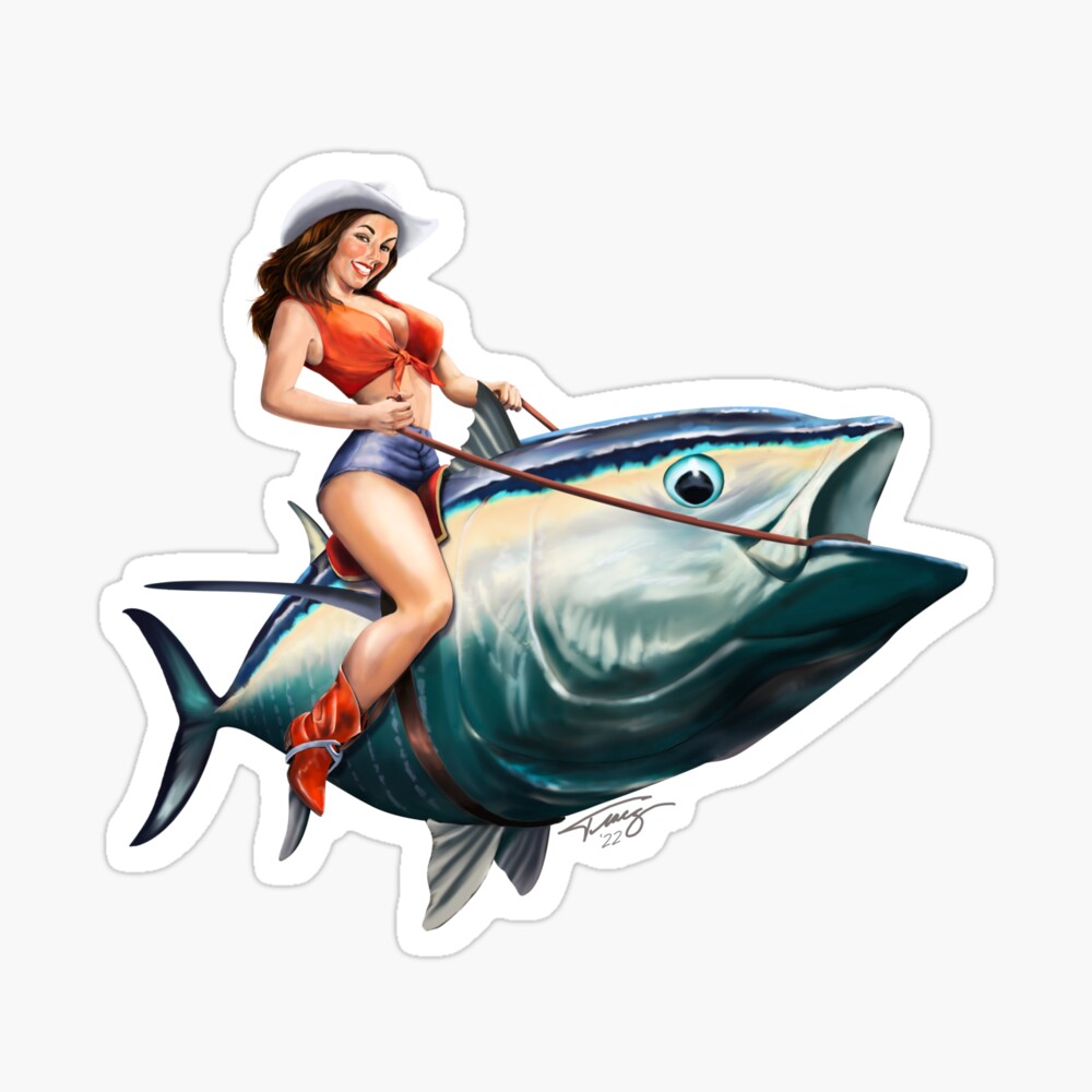 Bluefin Tuna Rider Fishing PinUp Girl Art Board Print for Sale by Mary  Tracy