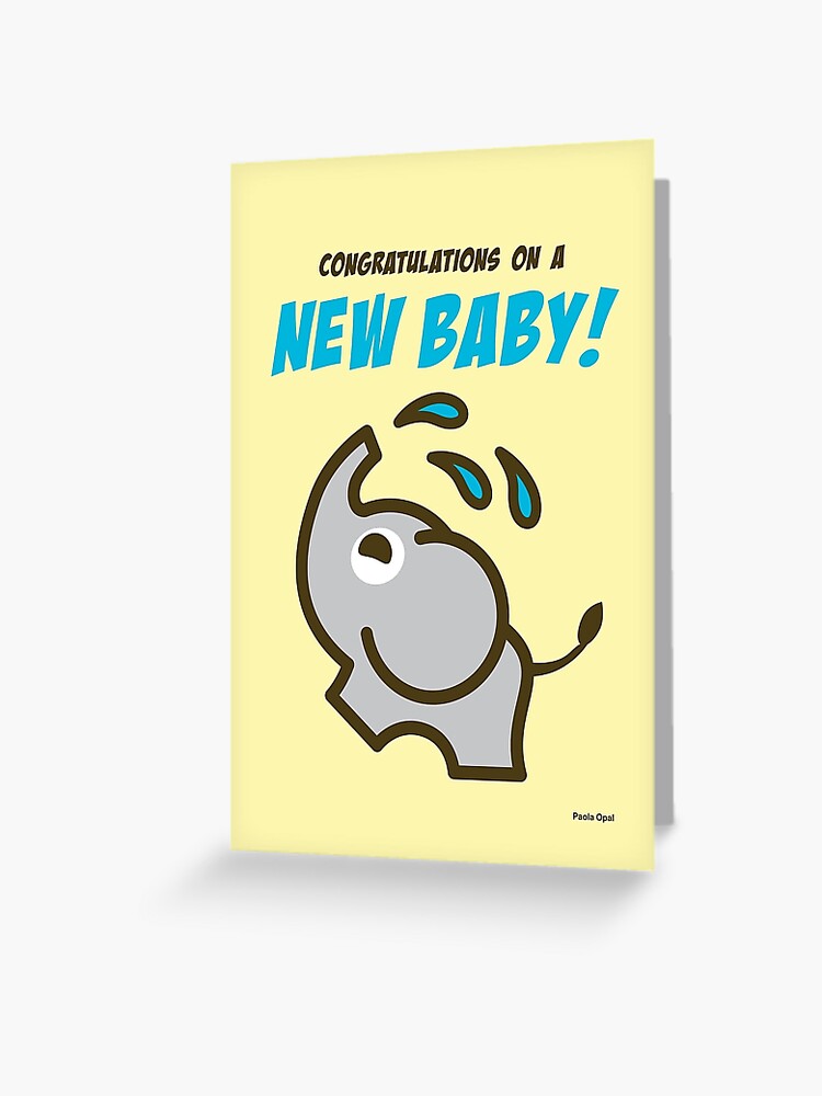 Thumbnail 1 of 2, Greeting Card, Congratulations on a new baby! Card with Ollie the Elephant designed and sold by PaolaOpal.