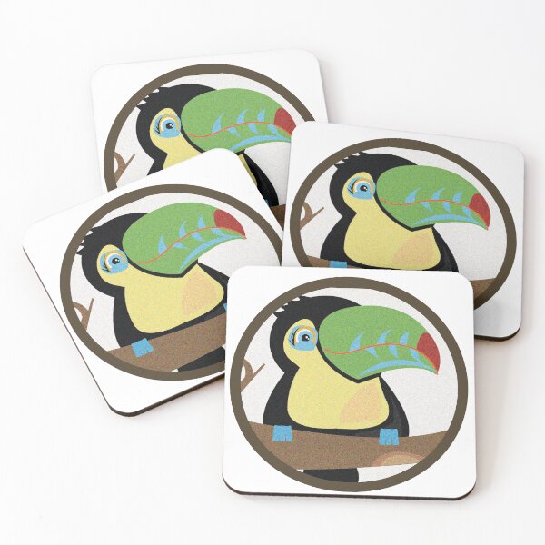 Item preview, Cute little yellow-throated toucan, sitting on a branche badge designed and sold by melissamaduka.