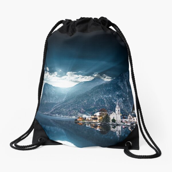 hallstatt in austrian alps Drawstring Bag