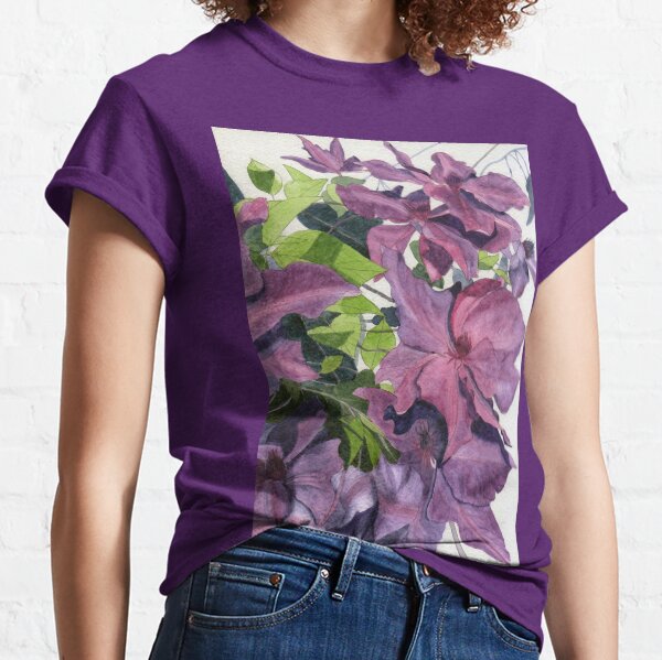 Purple pink clematis watercolour painting Classic T-Shirt