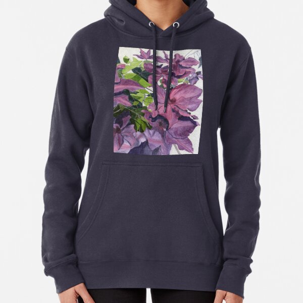 Purple pink clematis watercolour painting Pullover Hoodie