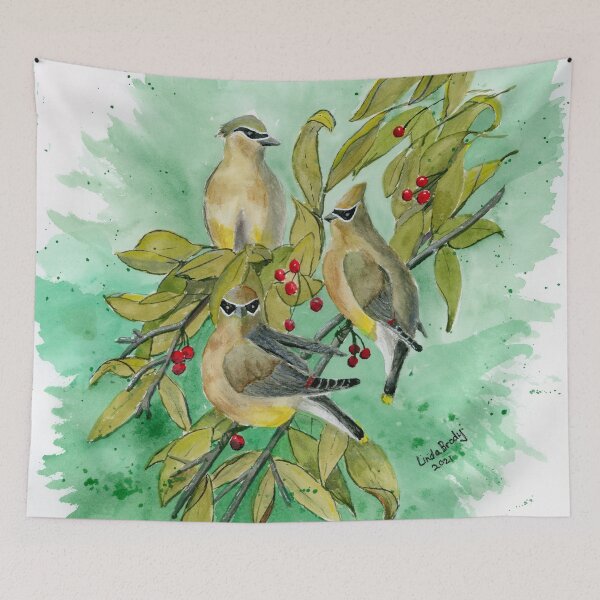 Item preview, Three Cedar Waxwings and Red Berries  designed and sold by 1Lbrody1.